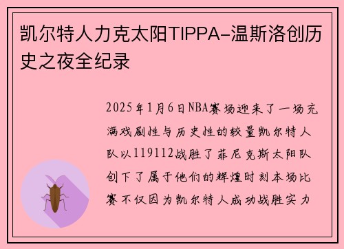 凯尔特人力克太阳TIPPA-温斯洛创历史之夜全纪录