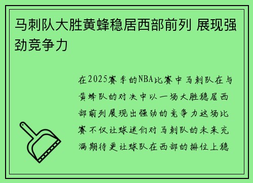 马刺队大胜黄蜂稳居西部前列 展现强劲竞争力